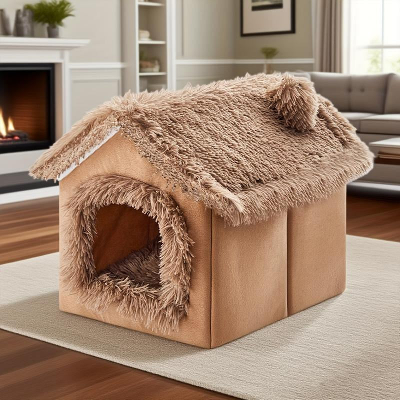 Soft Plush Dog House for Small Dogs, Cozy Indoor Pet Bed, All-Season Sleeping Cave