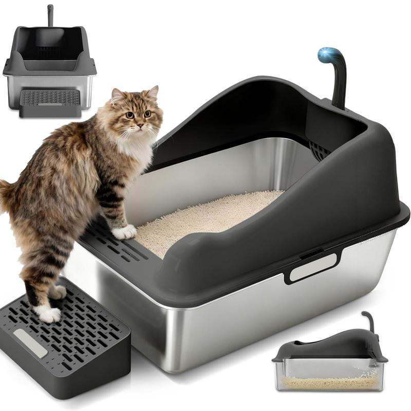 Spring Special: Gtplayer XXL Stainless Steel Cat Litter Box (20L with Lid). High-Sided, Leak-Proof Design. Includes Mat & Scoop. Odor-Resistant, Easy-Clean, Non-Stick Surface. XL Size for Large Cats & Multi-Cat Homes.