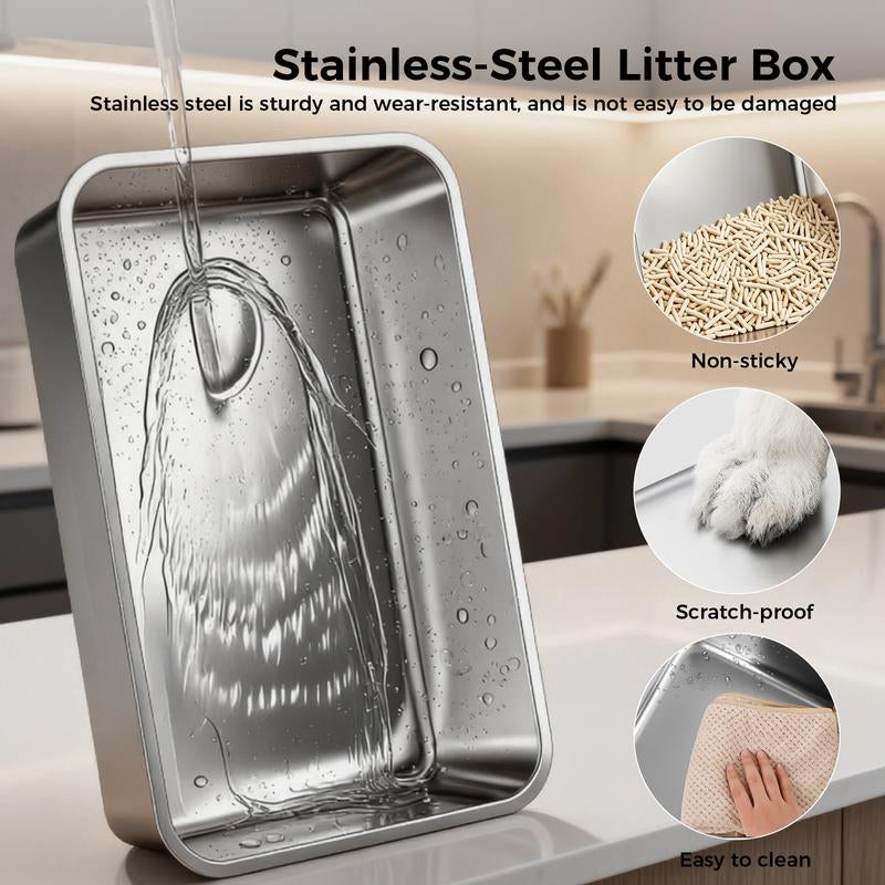 Spring Special: Gtplayer XXL Stainless Steel Cat Litter Box (20L with Lid). High-Sided, Leak-Proof Design. Includes Mat & Scoop. Odor-Resistant, Easy-Clean, Non-Stick Surface. XL Size for Large Cats & Multi-Cat Homes.