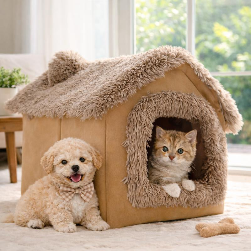 Soft Plush Dog House for Small Dogs, Cozy Indoor Pet Bed, All-Season Sleeping Cave