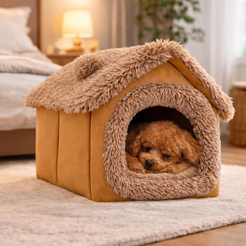 Soft Plush Dog House for Small Dogs, Cozy Indoor Pet Bed, All-Season Sleeping Cave